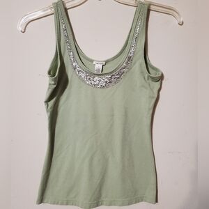 Y2k Sage Green Sequin Scoop Neck Tank Top
